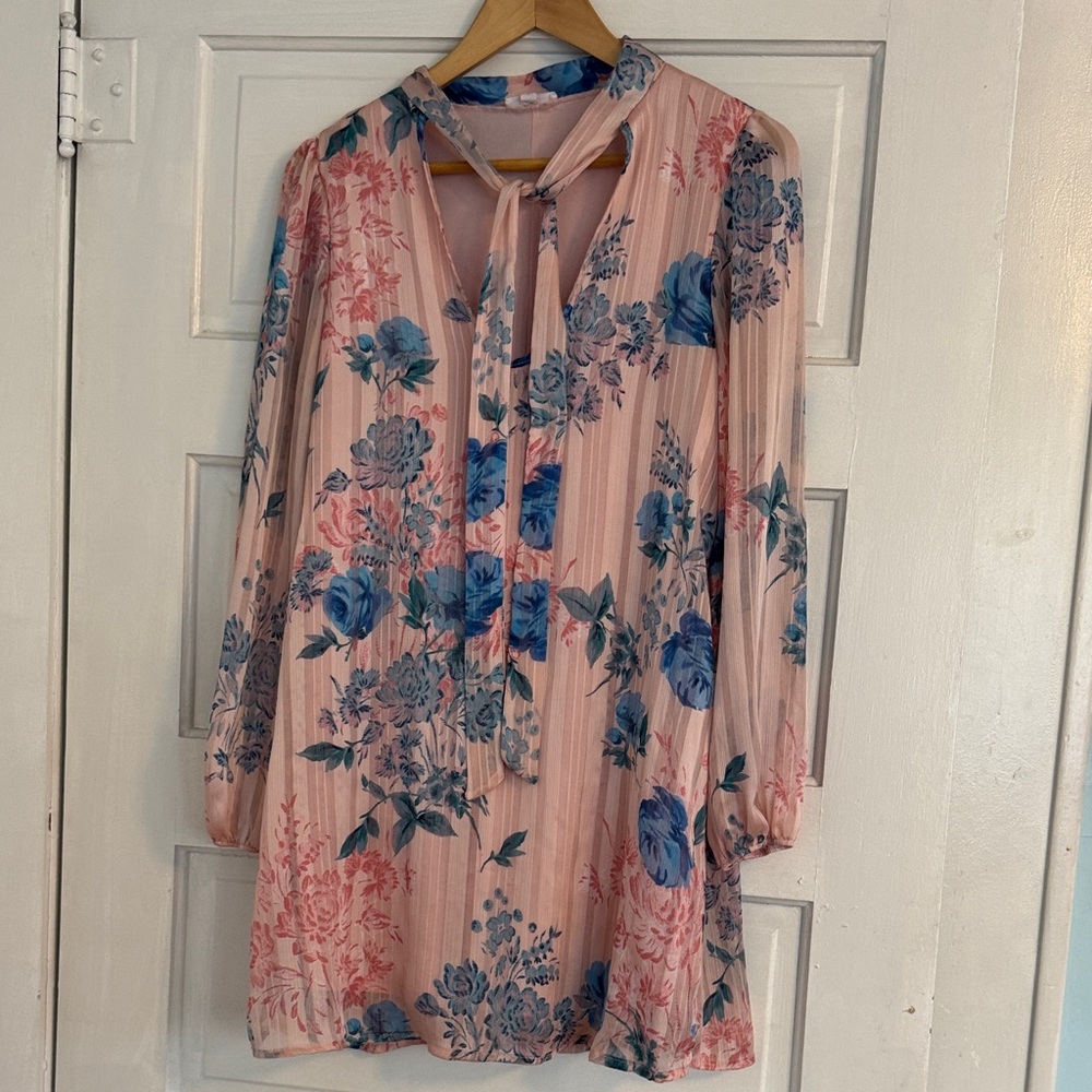 A'gaci Pink and Blue Floral Dress Flowy Flowers Medium - like New